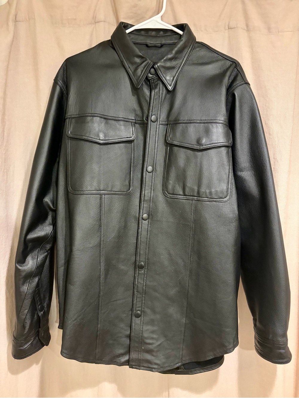 Men's Black Leather Shirt Jacket - Engineered Overshirt